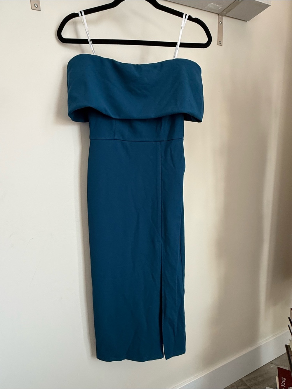 Lulu's Teal Strapless Fold-Over Midi Dress
